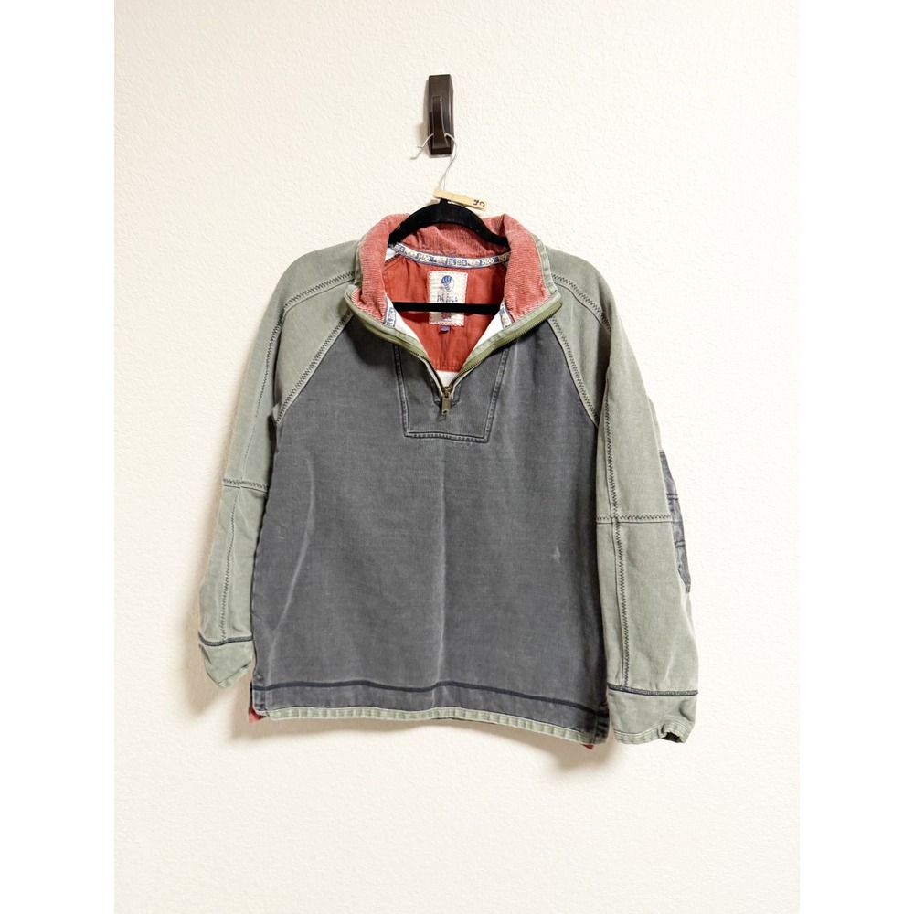 Fat Face Airlie 1/4 Zip Pullover Sweatshirt Elbow Patches Gray Green Medium